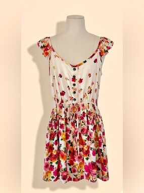 Yag Floral Dress 🚨BOGO 50% OFF Creamy White with Pink & Yellow Blooms - Sz Med